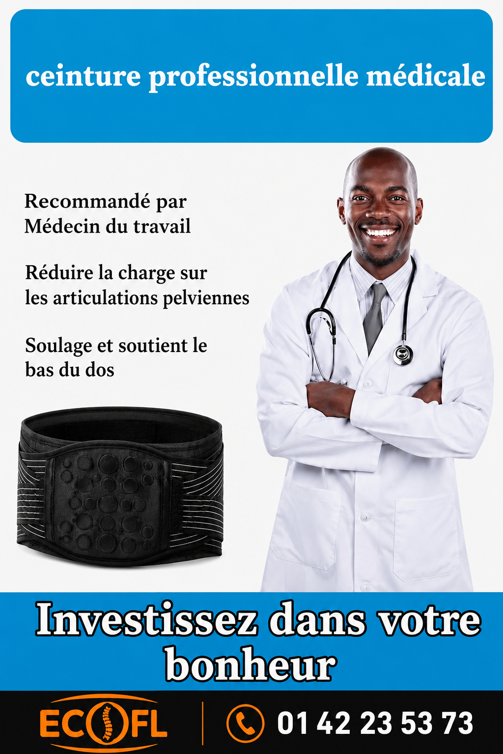 Ceinture médicale de soutien lombaire (soulage la douleur et Protège la colonne lombaire)