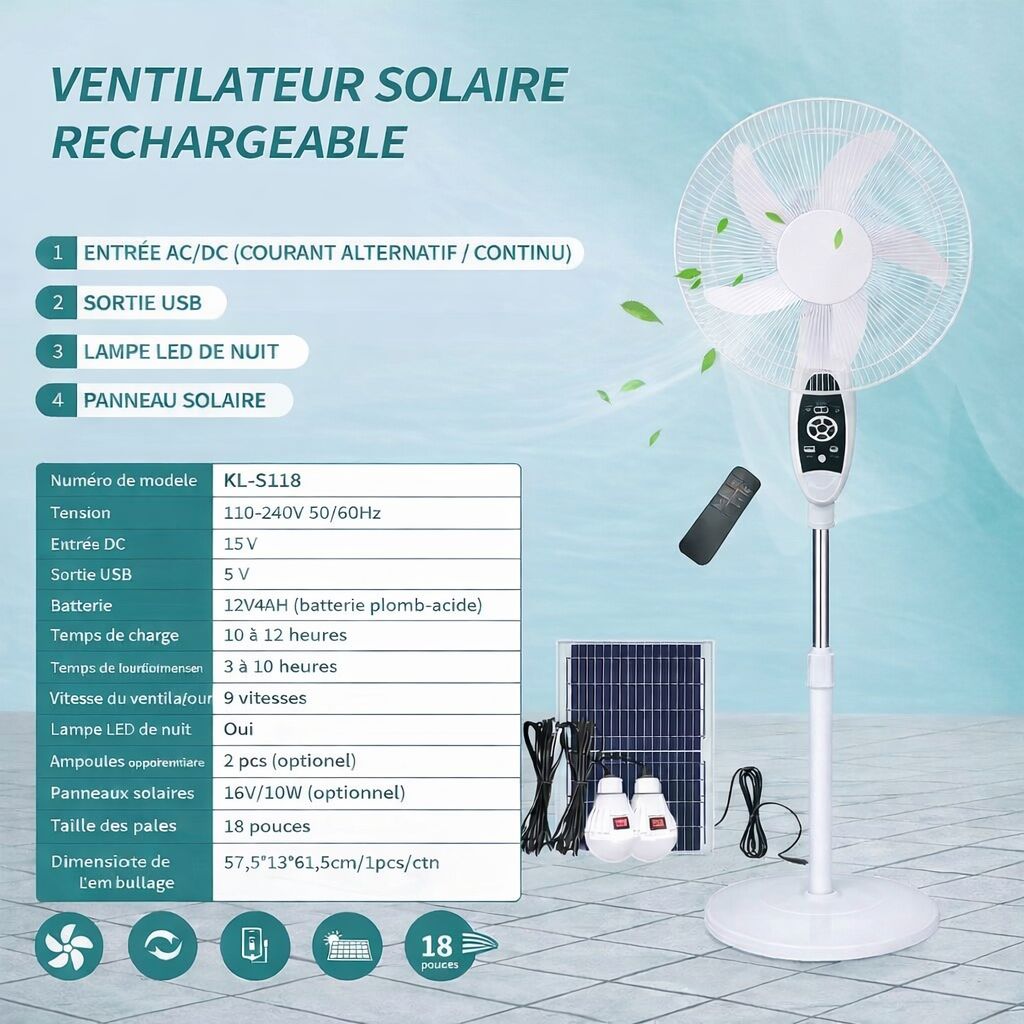 VENTILATEUR SOLAIRE RECHARGEABLE