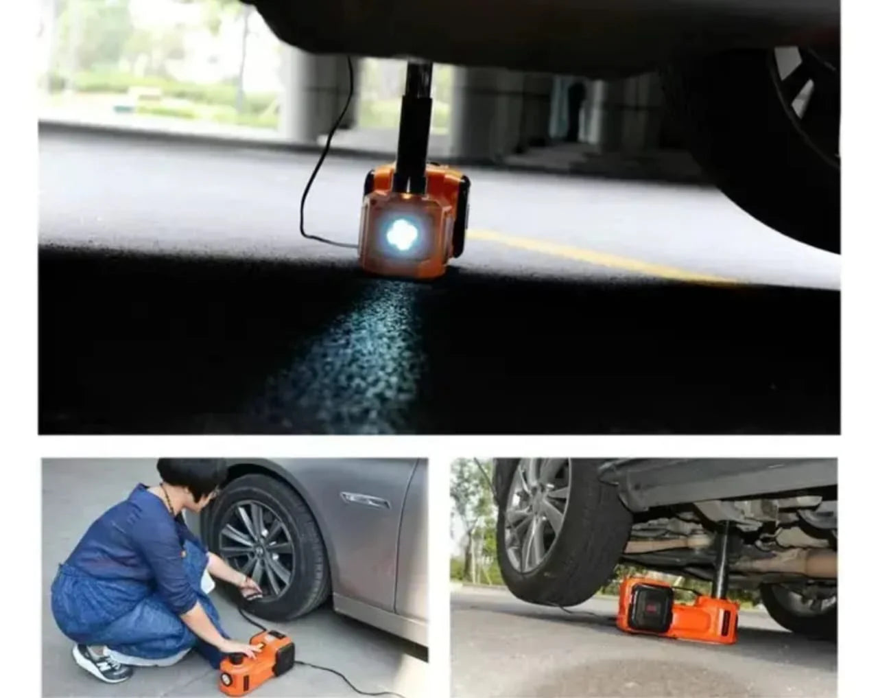 CRIC HYDRAULIQUE DE VOITURE(cric+clé à choc+compresseur+lampe led+pince de batterie+mateau de sécurité)