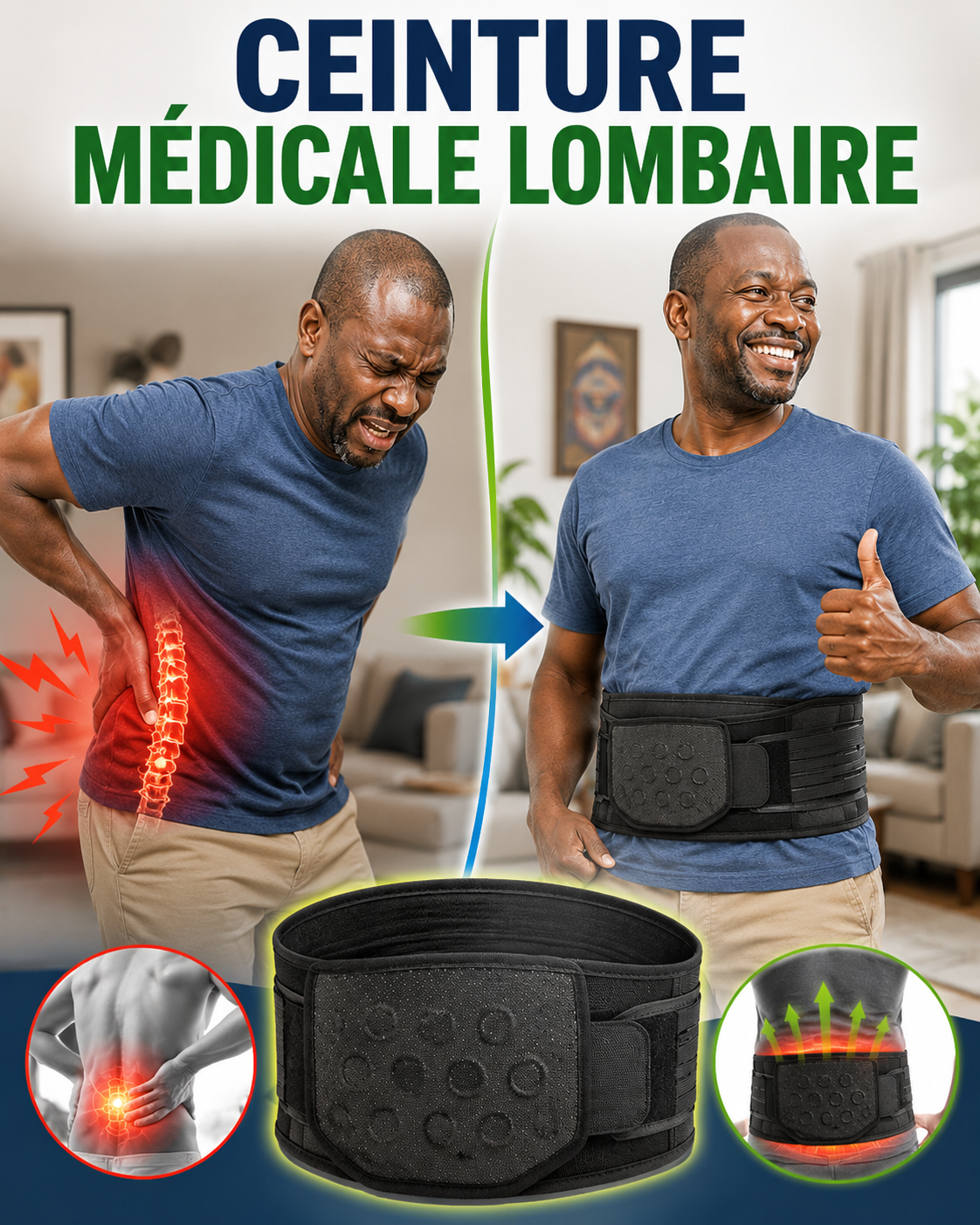 Ceinture médicale de soutien lombaire ( Soulage la douleur - Protège la colonne lombaire  ) TG